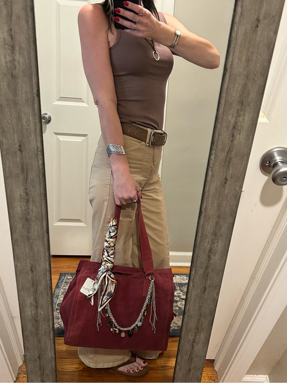 NWT Free People Salma Suede Tote Bag in Wine w/ Swag Bag Charm & Scarf - Picture 12 of 16
